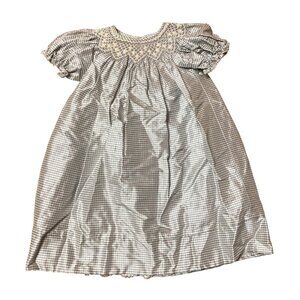 Le Za Me Baby Girl Blue White Gingham Silk Smocked Dress 18M Stripes Lace